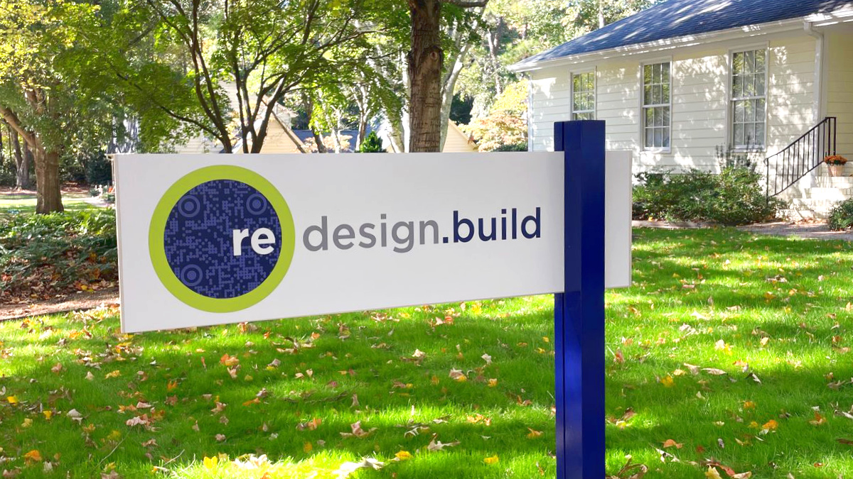 REdesign.build yard sign in front of a home in Raleigh, North Carolina.